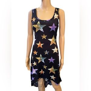 Body Central Black Midi Dress with Multicolor Star Print